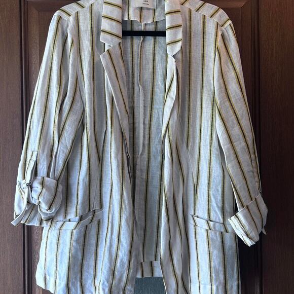 Yellow and white striped Linen blazer Love Tree Large - Picture 1 of 4